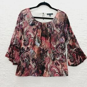 Blouse Size PL Multicolor Paisley Flared Rhinestone Whimsycore Romantic Boho Y2K